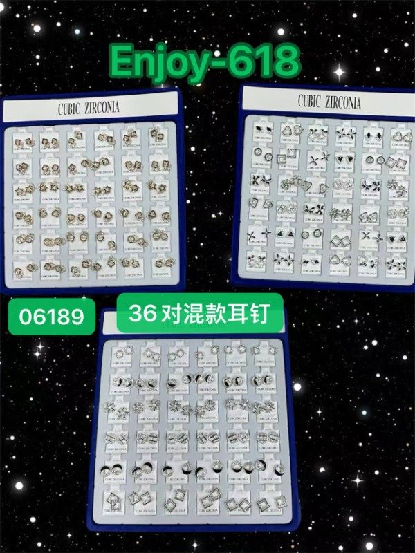 PLANCHA DE 36 PARES AROS ACERO CUBIC SURTIDOS ENJOY618 · 2