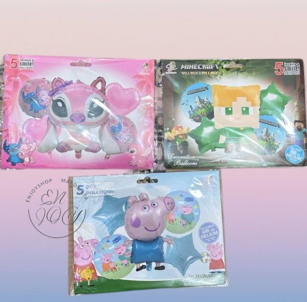 SET X 5 GLOBOS FIESTAS TEMATICOS PERSONAJES INFANTIL · 2