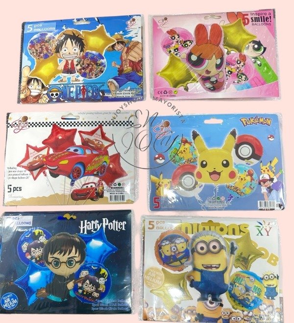 SET X 5 GLOBOS FIESTAS TEMATICOS PERSONAJES SURTIDOS INFANTIL · 2