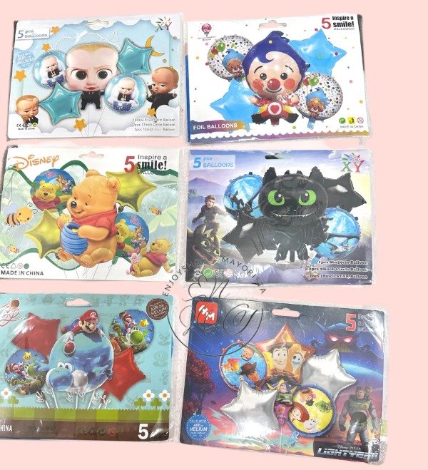 SET X 5 GLOBOS FIESTAS TEMATICOS PERSONAJES SURTIDOS INFANTIL · 6