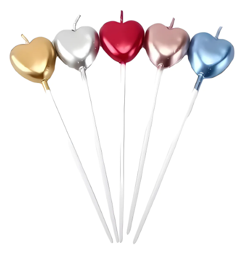 Vela Para Torta Corazon Metalizadas Pack 4 · 2