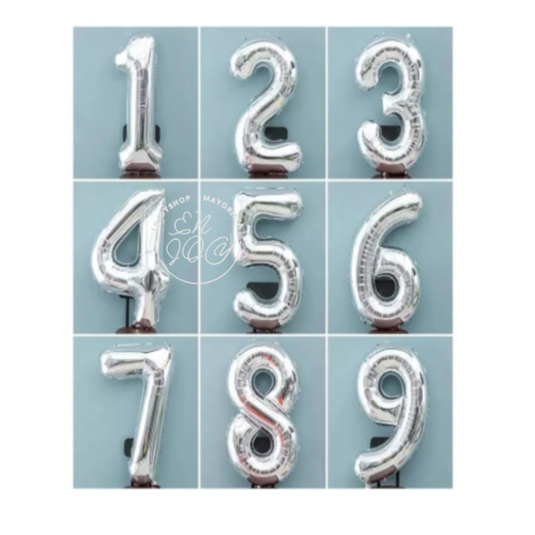 Globo Números Metalizados Plateado Grande De 32Pulgado 70cm X1 Unid · 3
