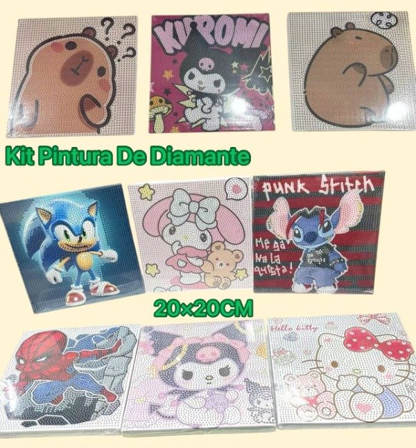 Kit Pintura De Diamantes Personajes Stitch Capibara Kitty 20x20 · 2